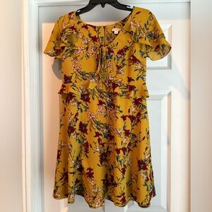 Xhilaration Mustard Yellow with Floral Pattern Dress